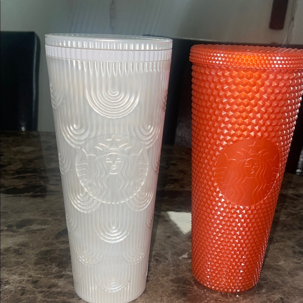 Starbucks Textured Tumblers in White and Orange bundle